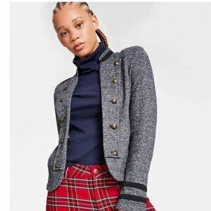 Tommy Hilfiger Black and Gray Double-Breasted Military Jacket *No Closure*